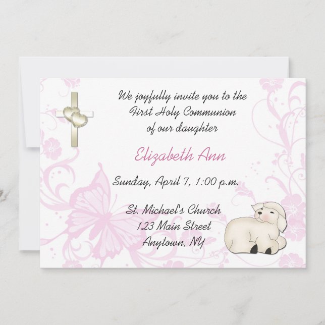 Baby Lamb Pink Religious Invitation (Front)
