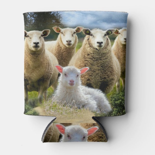 Baby Lamb Sheep Herd Flock Can Cooler (Front)