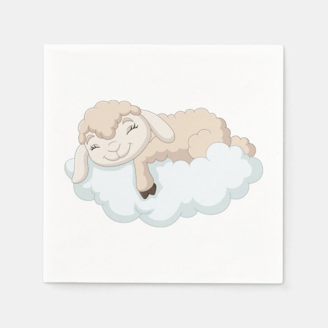 Baby Lamb Sleeping on a Cloud Napkin (Front)