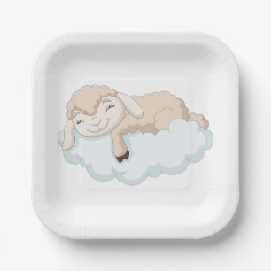 Baby Lamb Sleeping on a Cloud Paper Plate