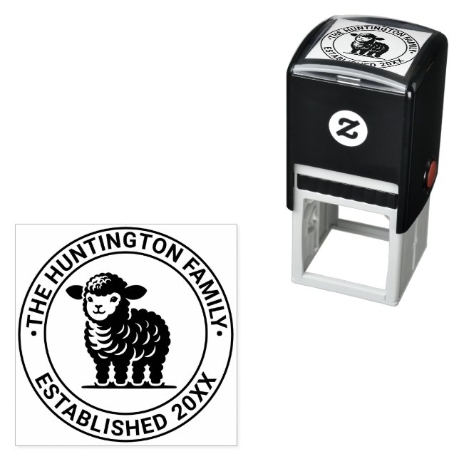 Baby Lamb Standing Family Name Date Estd Self-inking Stamp (In Situ)