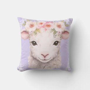 Baby Lamb with Flower Crown Cushion