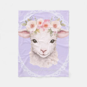 Baby Lamb with Flower Crown Nursery Art Fleece Blanket