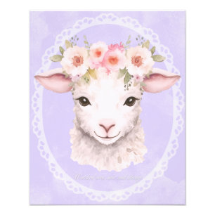 Baby Lamb with Flower Crown Nursery Art Photo Print