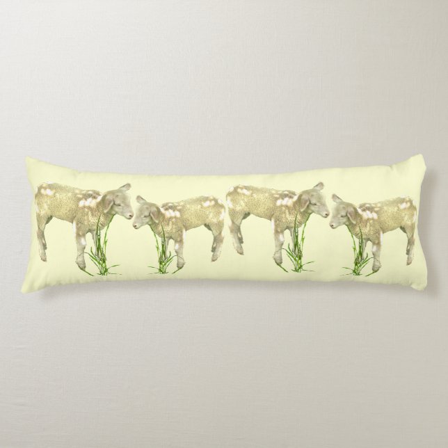 Baby Lambs on Yellow Body Pillow (Front)