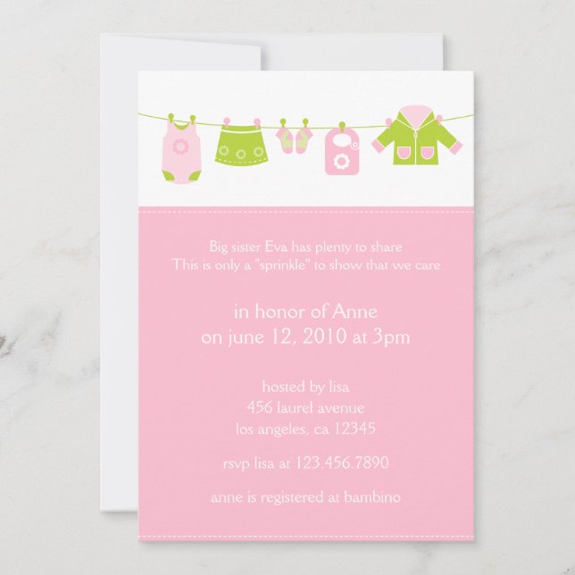 Baby Laundry 2nd Shower Invitation Card (Front)