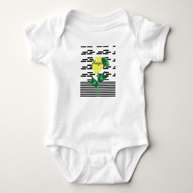 Baby Lemon Plant Stripes Summer Bodysuit (Front)
