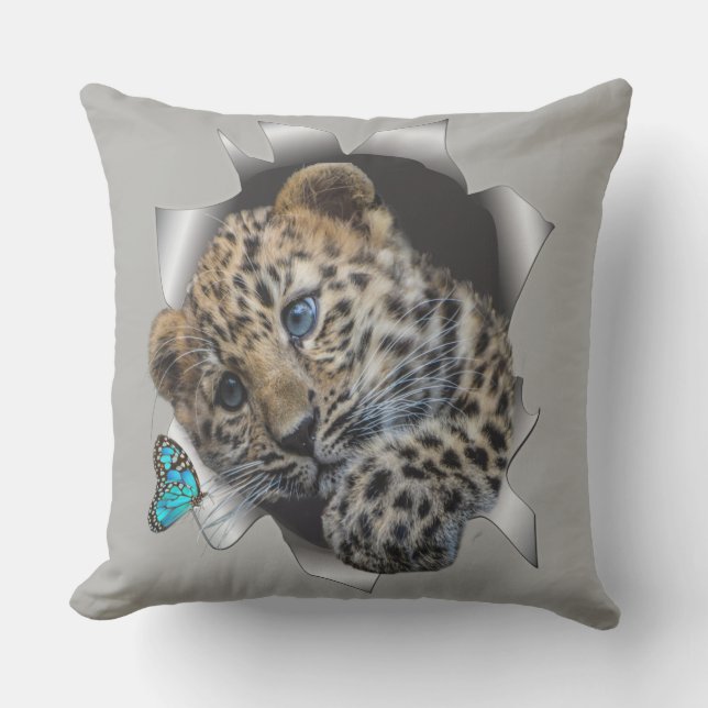 Baby leopard & butterfly outdoor cushion (Front)