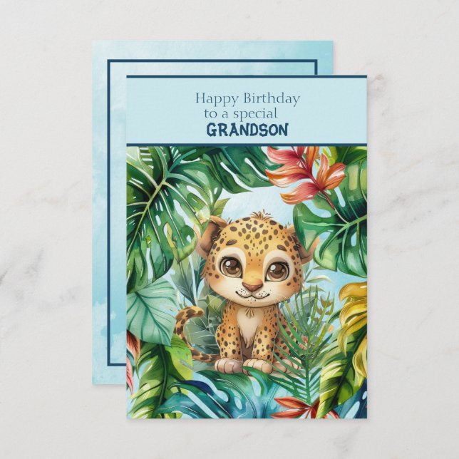 Baby Leopard Happy Birthday Special Grandson Card (Front/Back)