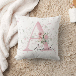 Baby letter initial and name watercolor cushion
