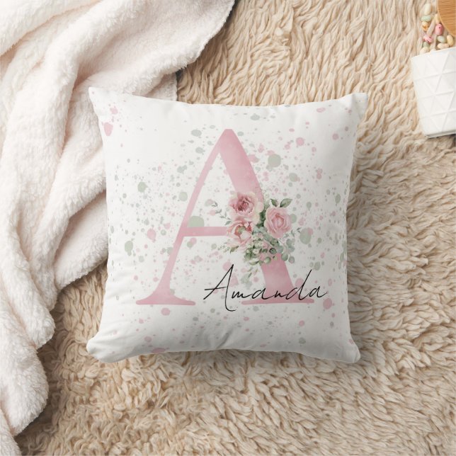 Baby letter initial and name watercolor cushion (Blanket)