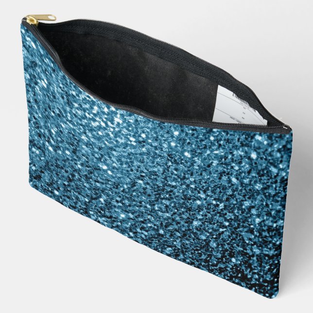 Baby light blue faux glitter sparkles accessory pouch (Open)