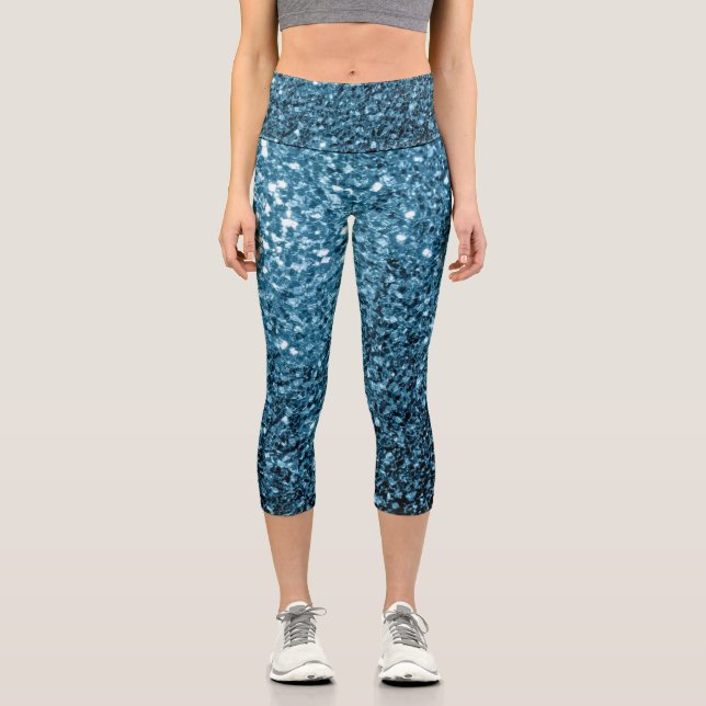 Baby light blue faux glitter sparkles capri leggings (Front)