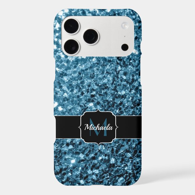 Baby light blue faux glitter sparkles Monogram (Back)