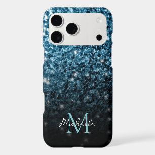 Baby light blue faux glitter sparkles Monogram