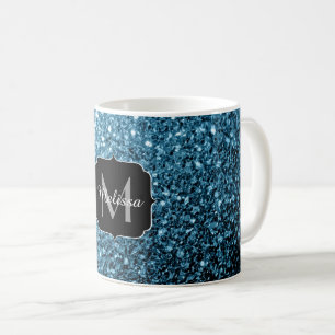 Baby light blue faux glitter sparkles Monogram Coffee Mug