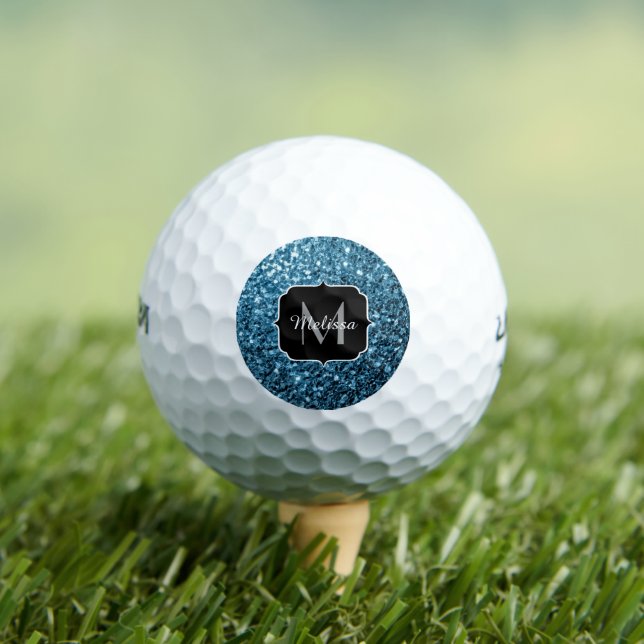 Baby light blue faux glitter sparkles Monogram Golf Balls (Insitu Tee)