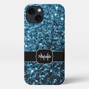 Baby light blue faux glitter sparkles Monogram iPhone 13 Case