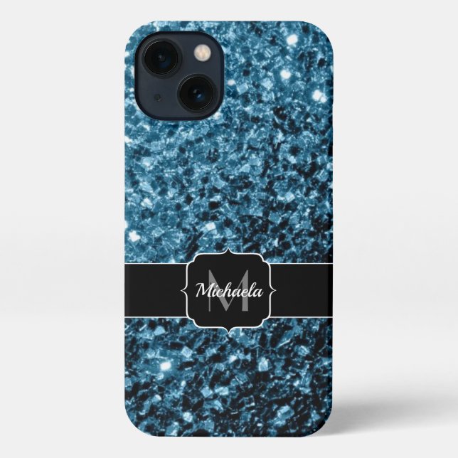 Baby light blue faux glitter sparkles Monogram iPhone Case (Back)