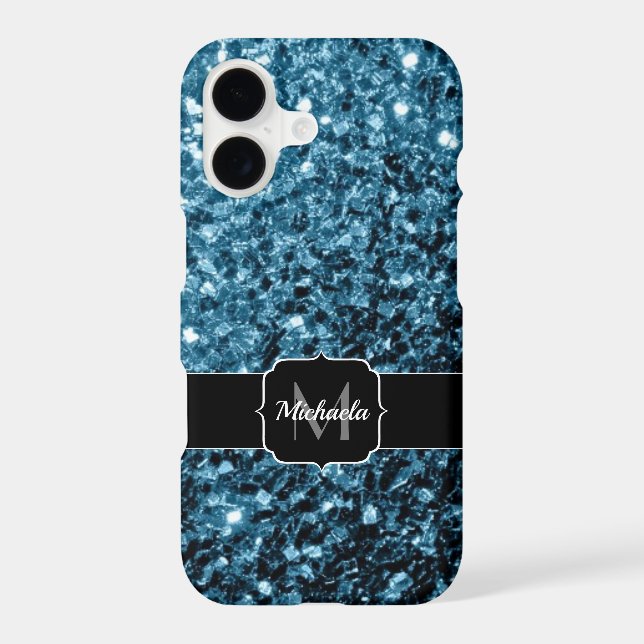 Baby light blue faux glitter sparkles Monogram iPhone Case (Back)
