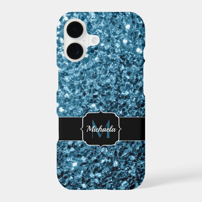 Baby light blue faux glitter sparkles Monogram iPhone Case (Back)
