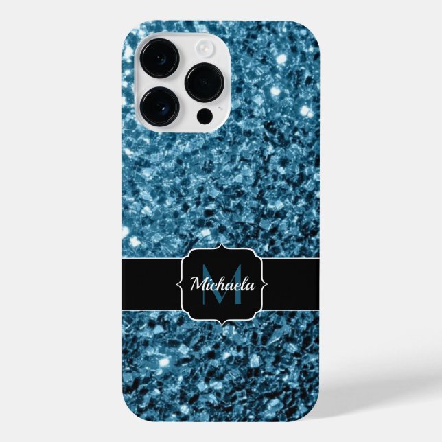 Baby light blue faux glitter sparkles Monogram iPhone Case (Back)