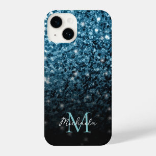 Baby light blue faux glitter sparkles Monogram iPhone 14 Case