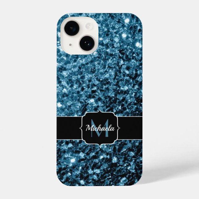 Baby light blue faux glitter sparkles Monogram iPhone Case (Back)