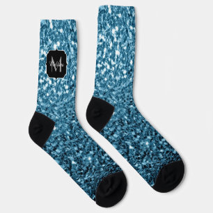 Baby light blue faux glitter sparkles Monogram Socks