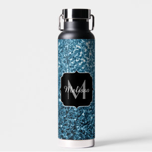 Baby light blue faux glitter sparkles Monogram Water Bottle