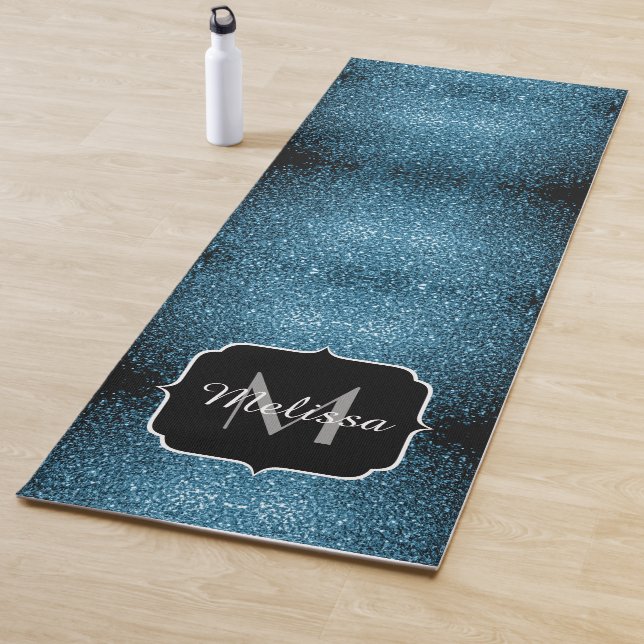 Baby light blue faux glitter sparkles Monogram Yoga Mat (In Situ)