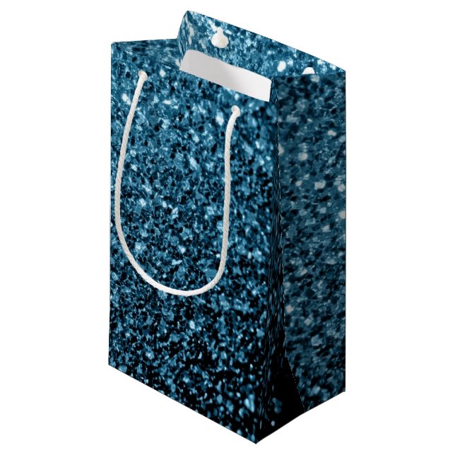 Baby light blue faux glitter sparkles small gift bag (Front Angled)