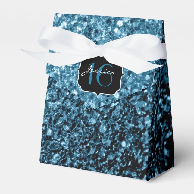 Baby light blue faux glitter sparkles Sweet 16 Favour Box (Front Side)