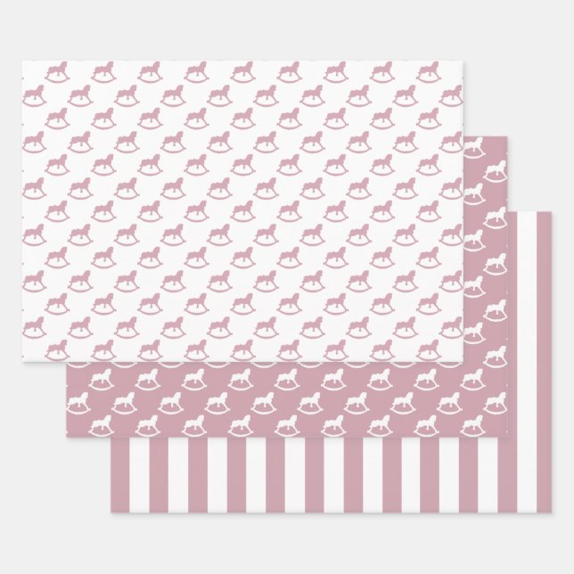 Baby Lilac Rocking Horse Wrapping Paper Sheet (Set)