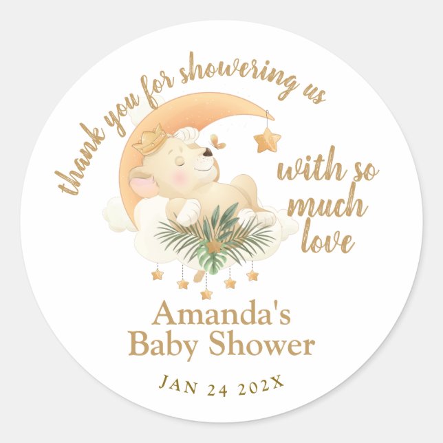 Baby Lion Baby Shower Thank You Classic Round Sticker (Front)