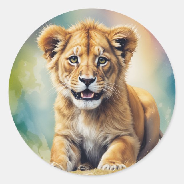baby lion-Buy Wall Art & Paintings Classic Round Sticker (Front)