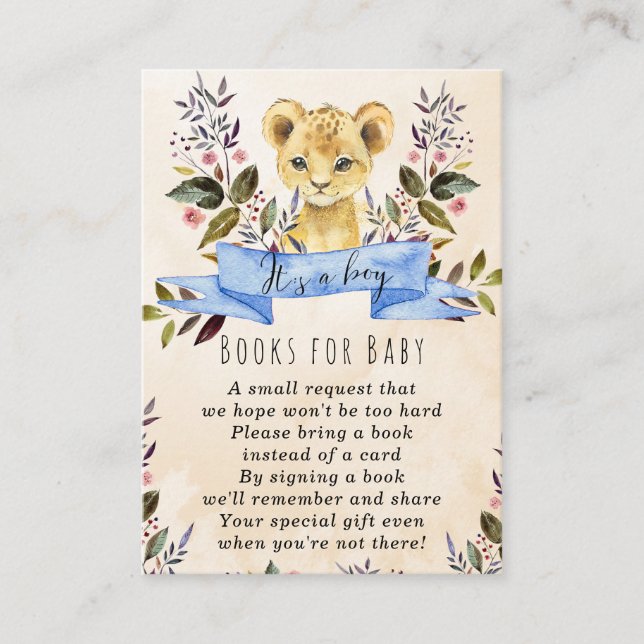 baby lion cub blue books for baby request card (Front)