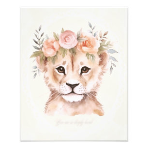 Baby Lion Cub with Flower Crown Art Photo Print