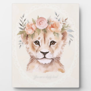 Baby Lion Cub with Flower Crown Nursery Art Plaque