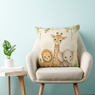 Baby Lion Giraffe and Elephant Jungle Cushion