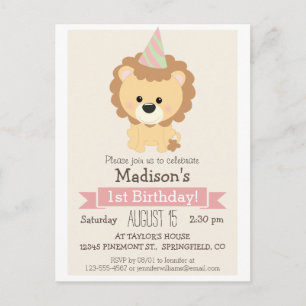 Baby Lion Girl's Birthday Party Invitation
