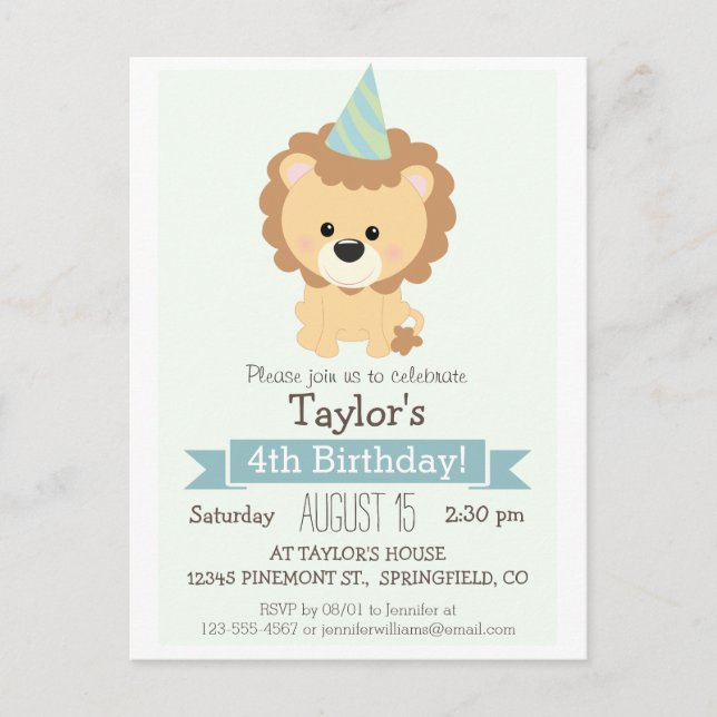 Baby Lion Kid's Birthday Party Invitation (Front)