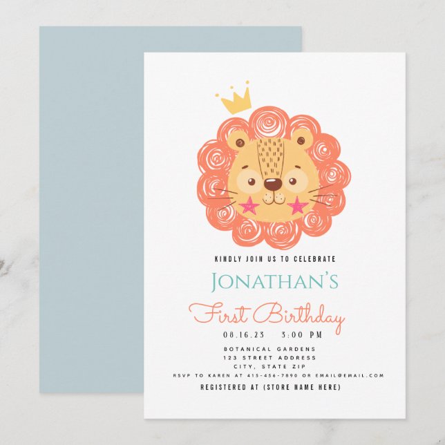 BABY LION King of the 1st Birthday Announcement (Front/Back)