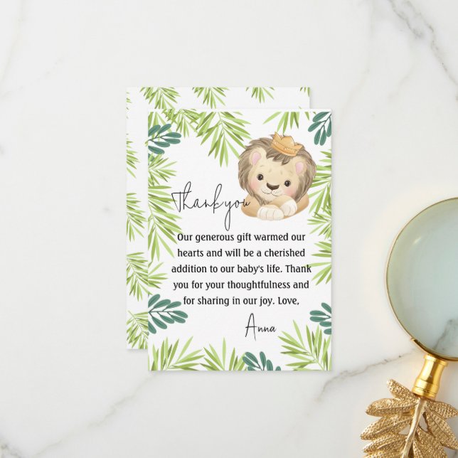 baby lion king safari animals Baby Shower Thank You Card (Front/Back In Situ)