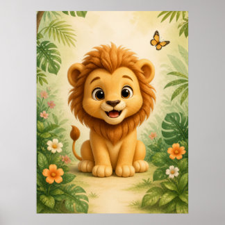 Baby Lion Nursery Poster, Jungle Animal Print 
