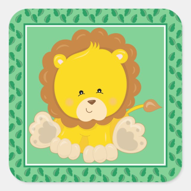 Baby Lion | Safari Animals Party Square Sticker (Front)
