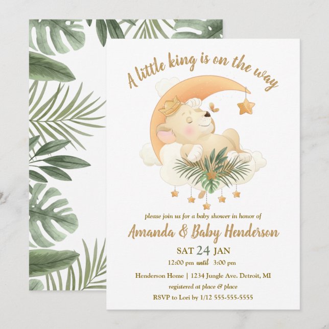 Baby Lion Safari Baby Shower Invitation (Front/Back)