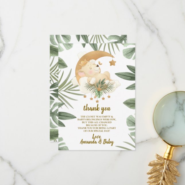 Baby Lion Safari Baby Shower Thank You Card (Front/Back In Situ)