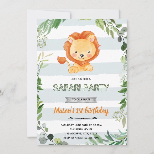 Baby lion shower birthday invitation (Front)
