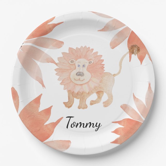 Baby Lion Watercolor Hand-painted Paper Plate (Front)